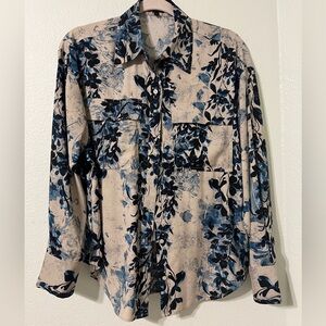 Express Blue and Cream Patterned Shirt